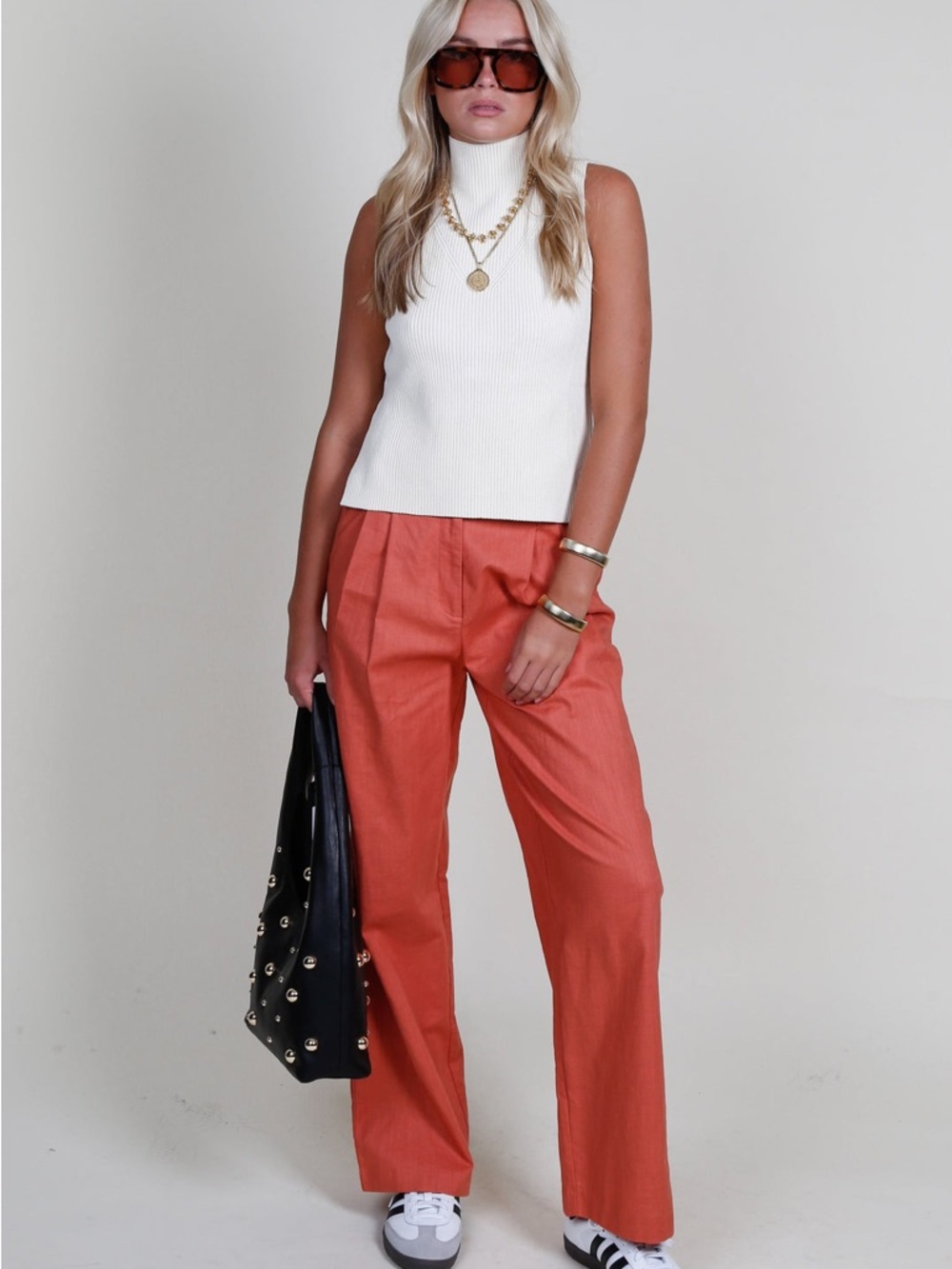 LUCY PARIS | Pleated Joey Pant Linen Blend  - Burnt Orange XS